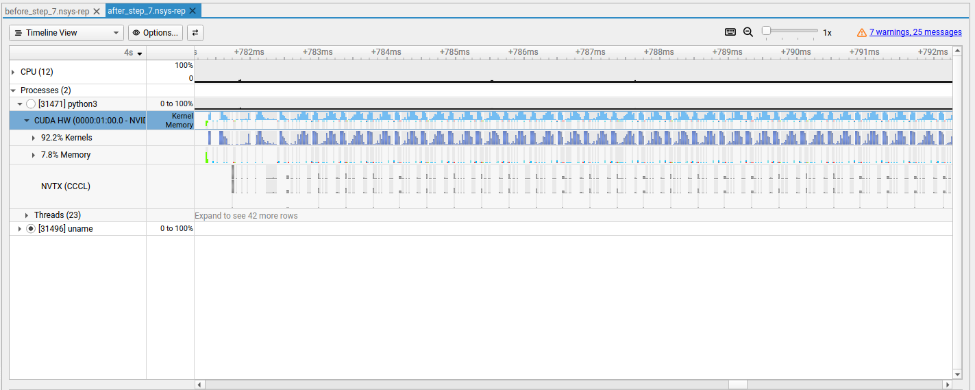 NSight output for the first 10ms of kernel calls after fix 7.