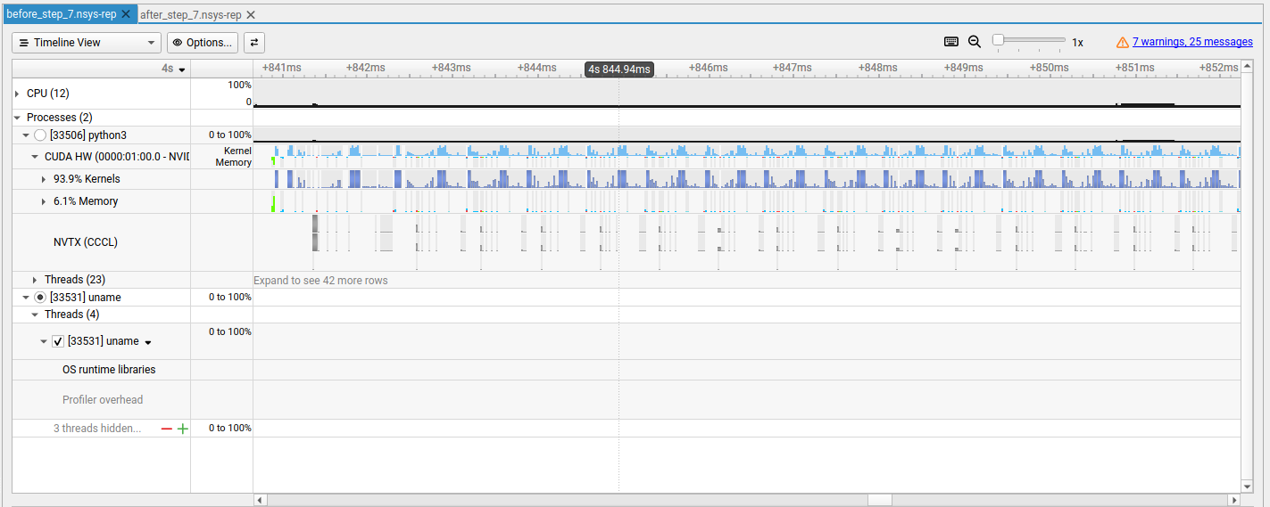 NSight output for the first 10ms of kernel calls before fix 7.
