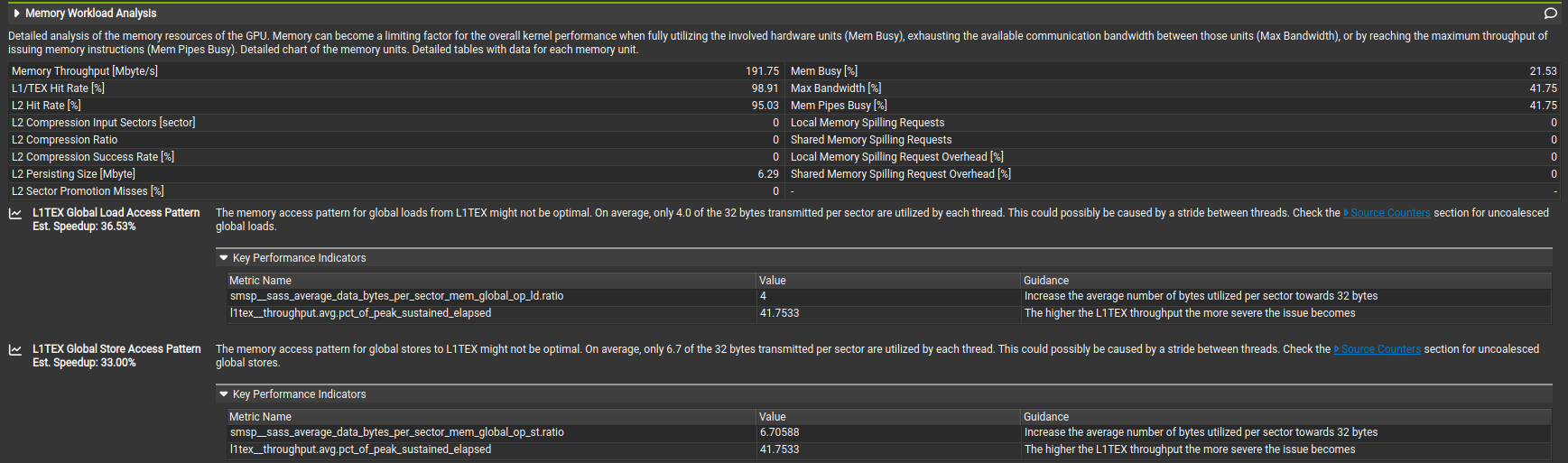 NCU output for matmul-kernel in step 6